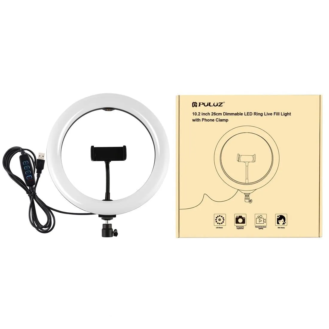 26cm Dimmable Led Ring Light with Tripod and Phone Clamp