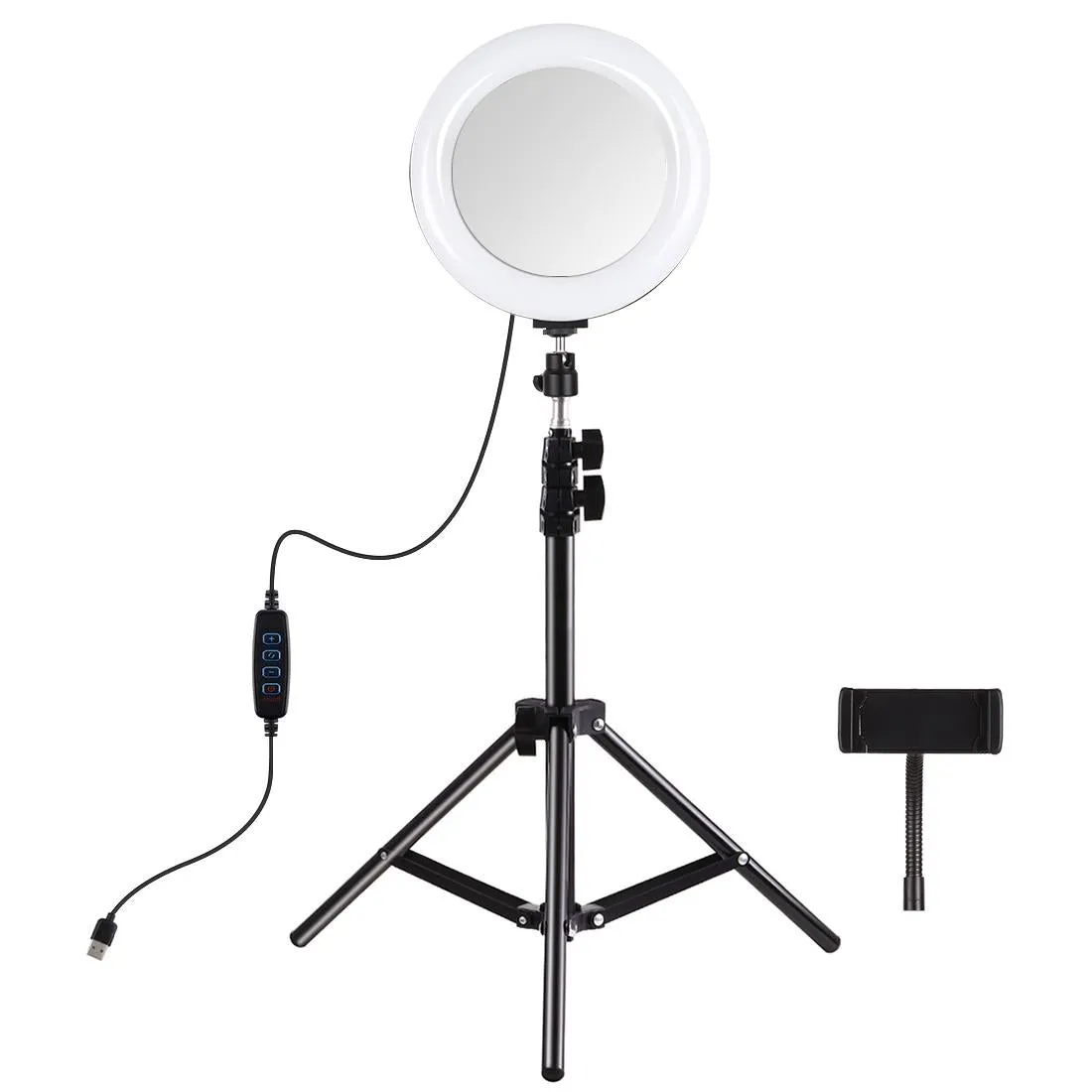 7.9 Mirror Light with Tripod & Usb 3 Modes Dual Colour Curved Ring Light for Vlogging Selfie Photography Video Phone Clamp - Black