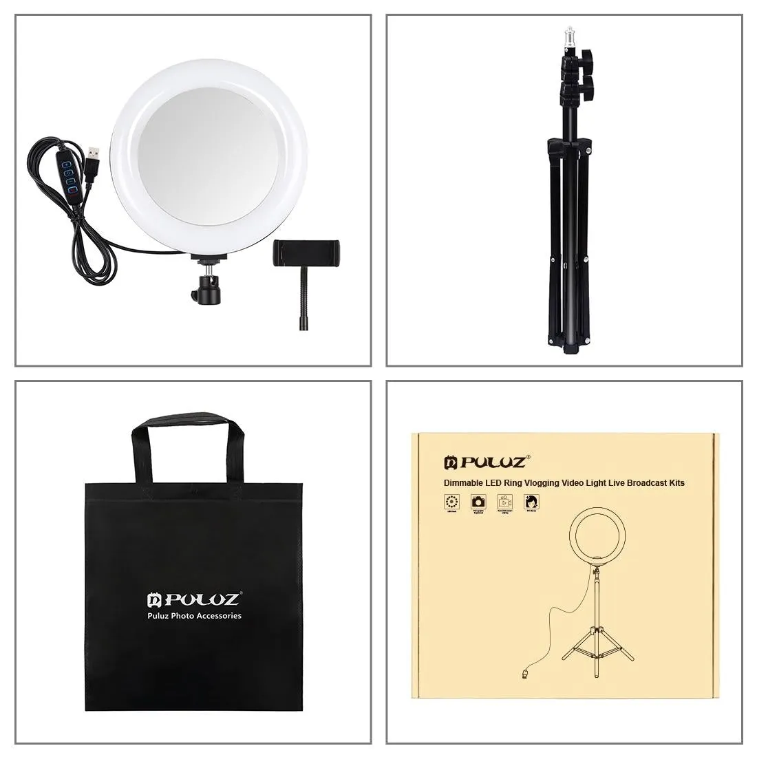 7.9 Mirror Light with Tripod & Usb 3 Modes Dual Colour Curved Ring Light for Vlogging Selfie Photography Video Phone Clamp - Black
