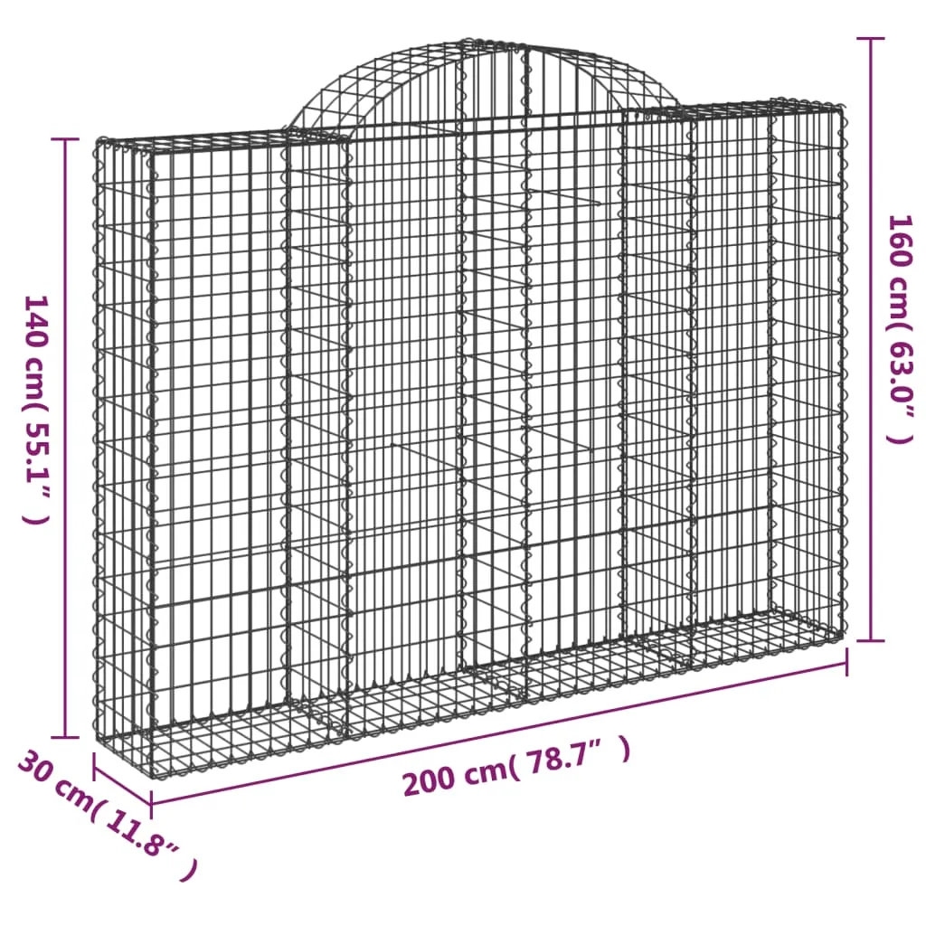 Arched Gabion Baskets 10 pcs 200x30x140/160 cm Galvanised Iron