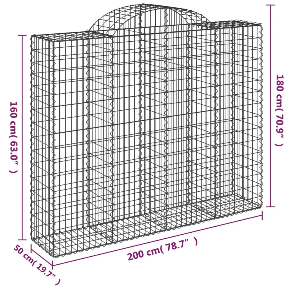 Arched Gabion Baskets 12 pcs 200x50x160/180 cm Galvanised Iron