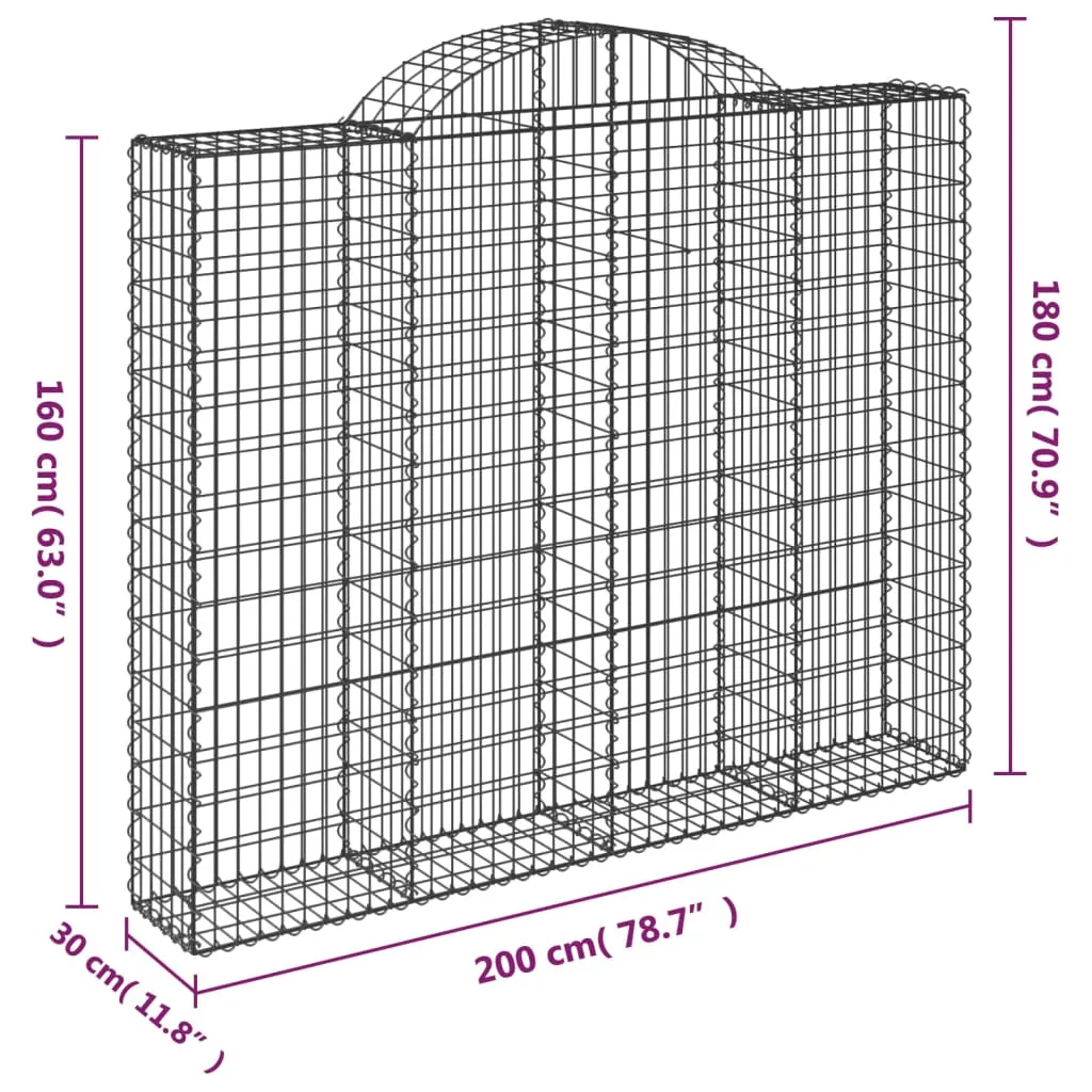 Arched Gabion Baskets 14 pcs 200x30x160/180 cm Galvanised Iron