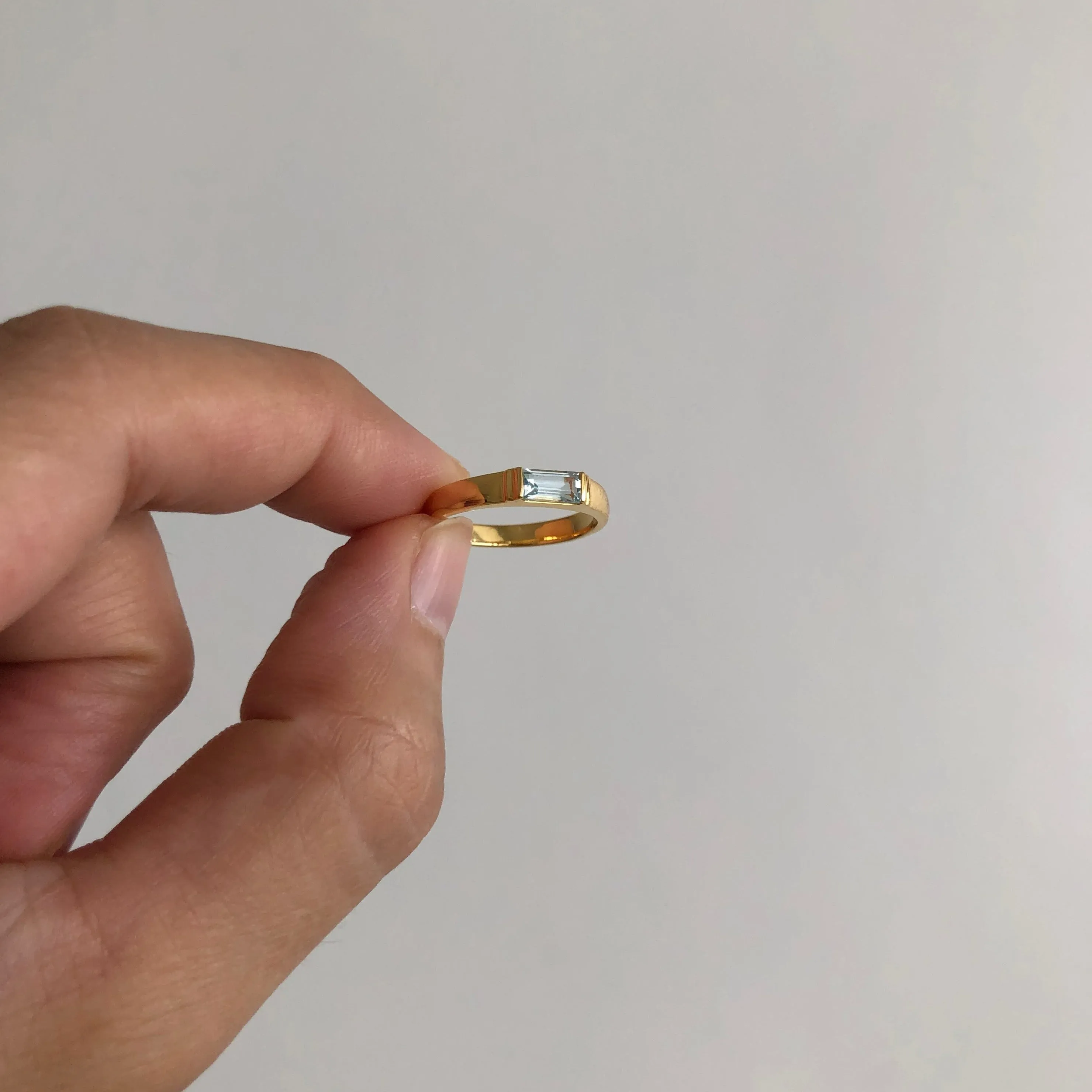 Band Ring with Baguette Aquamarine (0.47 ct), Solid 14k Gold | ONE-OF-A-KIND