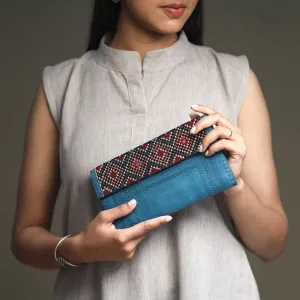 Blue - Handcrafted Kutch Jat Embroidery Leather Wallet