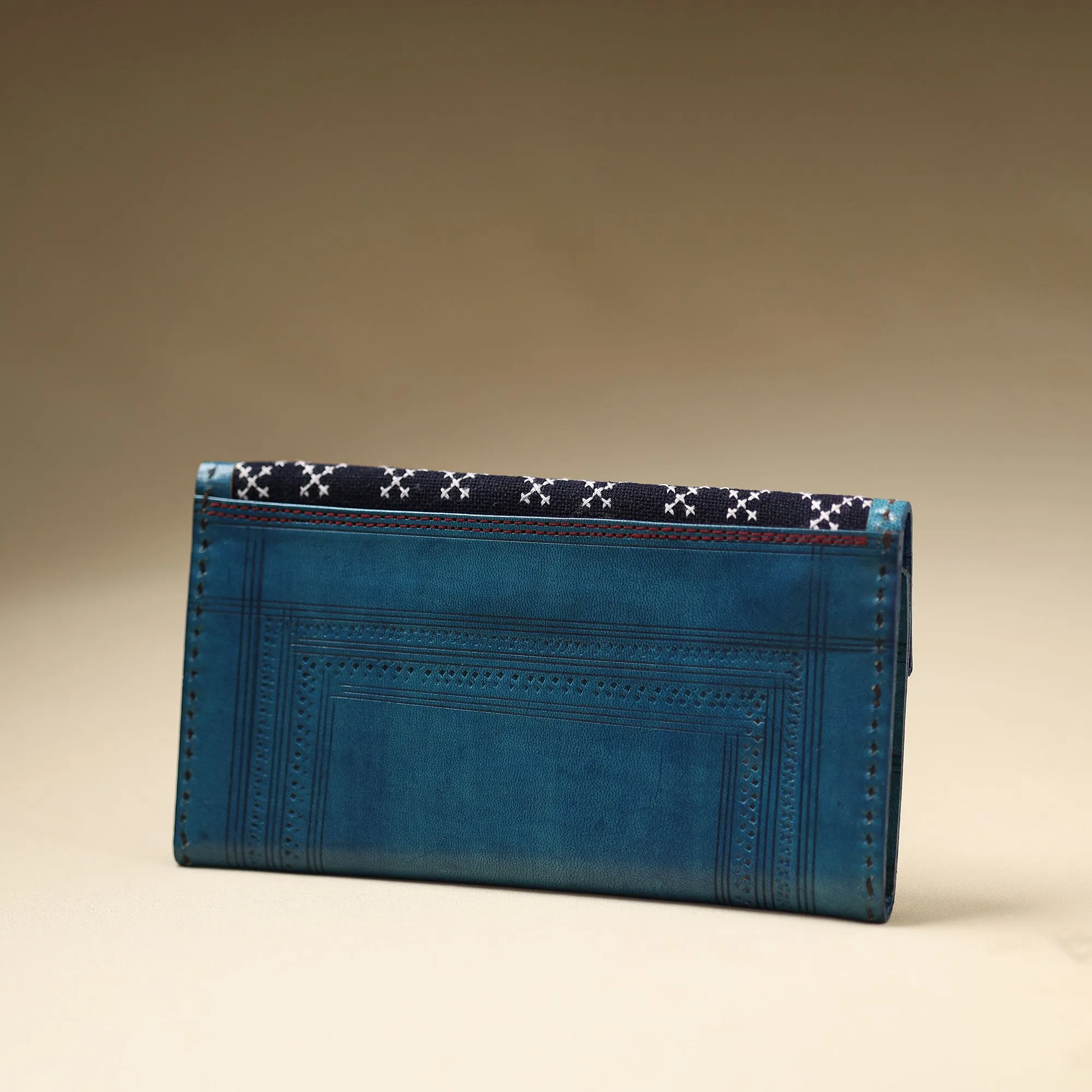 Blue - Handcrafted Kutch Jat Embroidery Leather Wallet