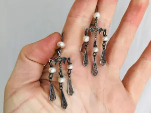 Cruz de Yalalag Earrings. .925 Silver & Pearl. Mexico. Frida Kahlo