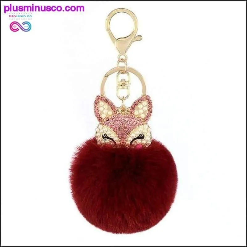 Cute mini fox fur ball keychain handmade fluffy fur pompom