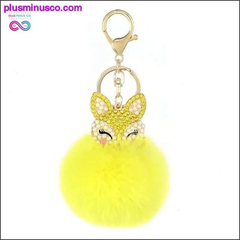 Cute mini fox fur ball keychain handmade fluffy fur pompom