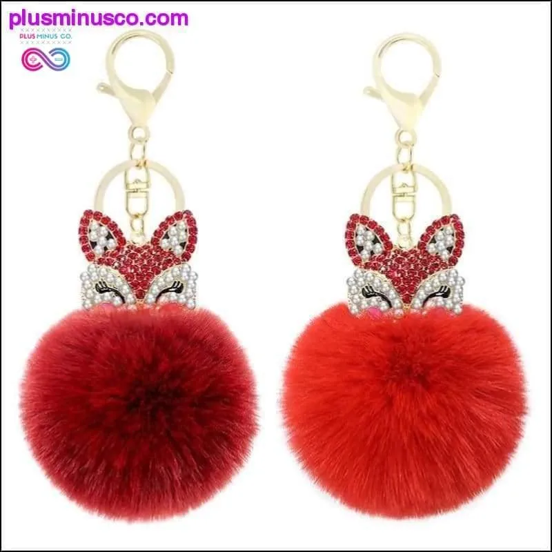 Cute mini fox fur ball keychain handmade fluffy fur pompom