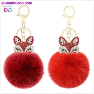 Cute mini fox fur ball keychain handmade fluffy fur pompom