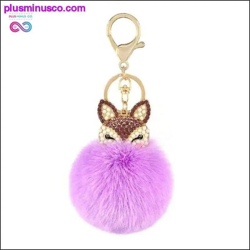 Cute mini fox fur ball keychain handmade fluffy fur pompom