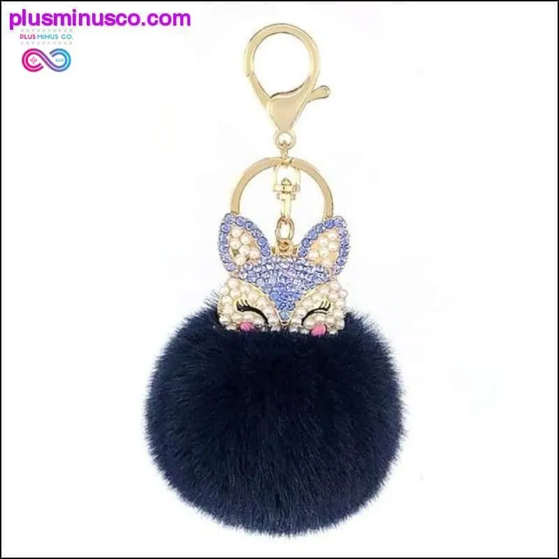 Cute mini fox fur ball keychain handmade fluffy fur pompom