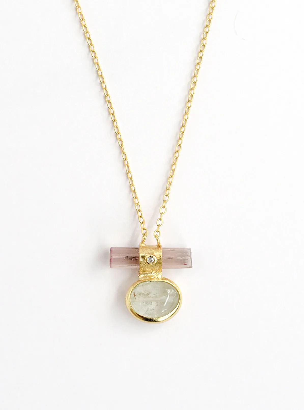 Double Tourmaline Horizontal Bar With Diamond Necklace