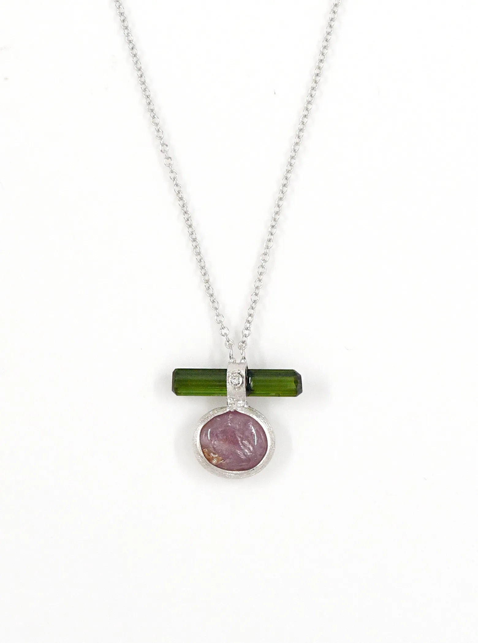 Double Tourmaline Horizontal Bar With Diamond Necklace