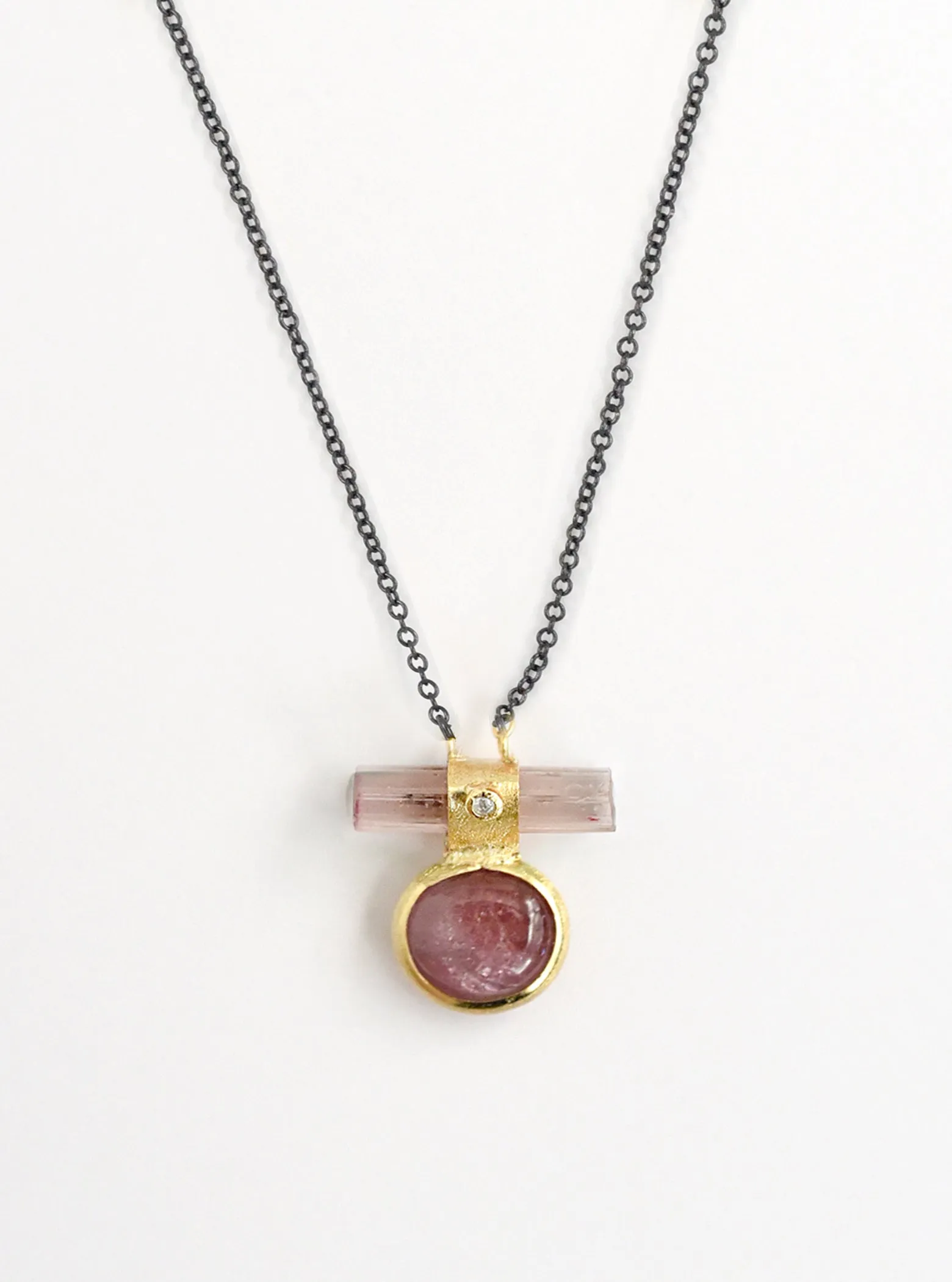 Double Tourmaline Horizontal Bar With Diamond Necklace