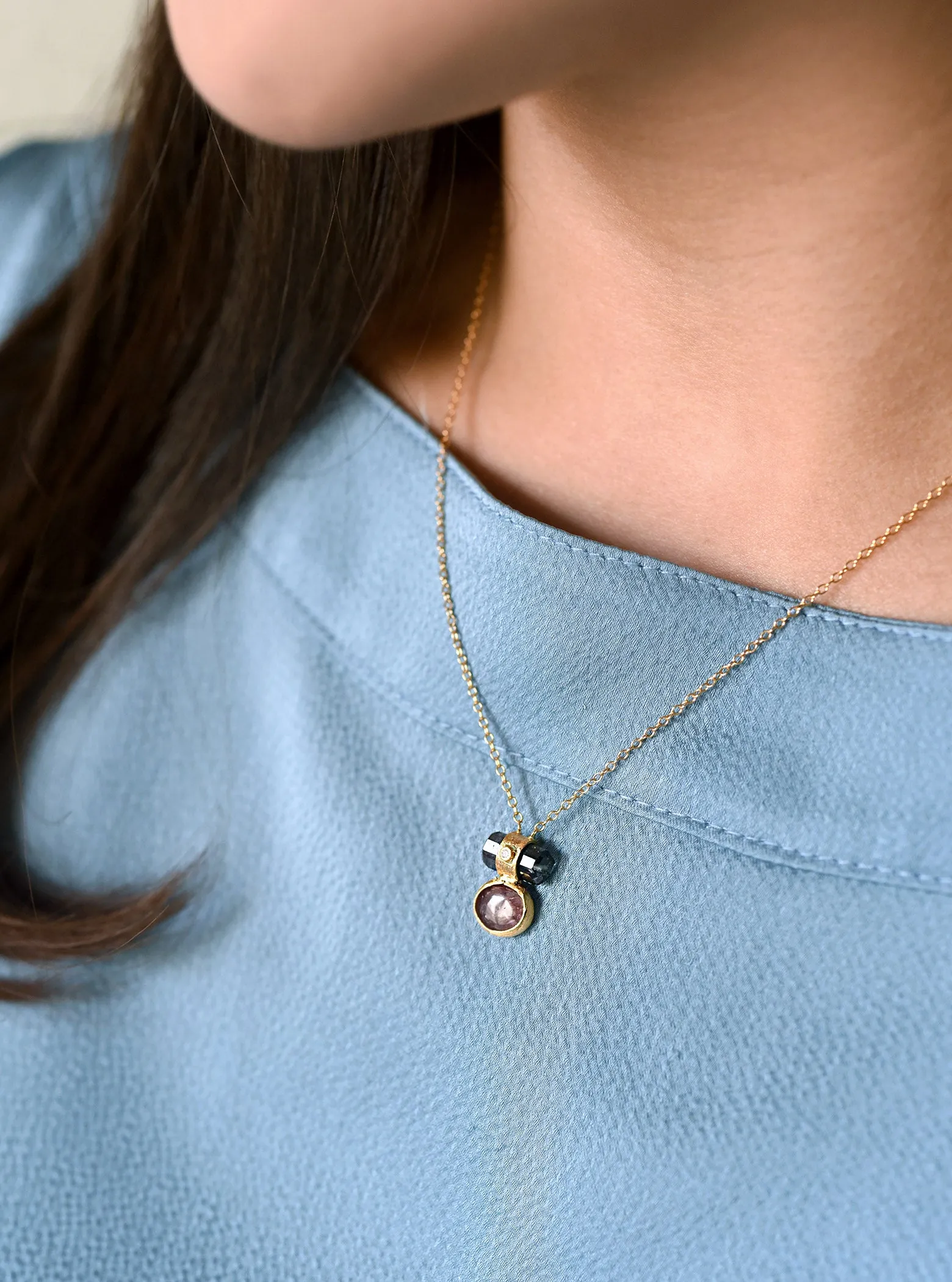 Double Tourmaline Horizontal Bar With Diamond Necklace