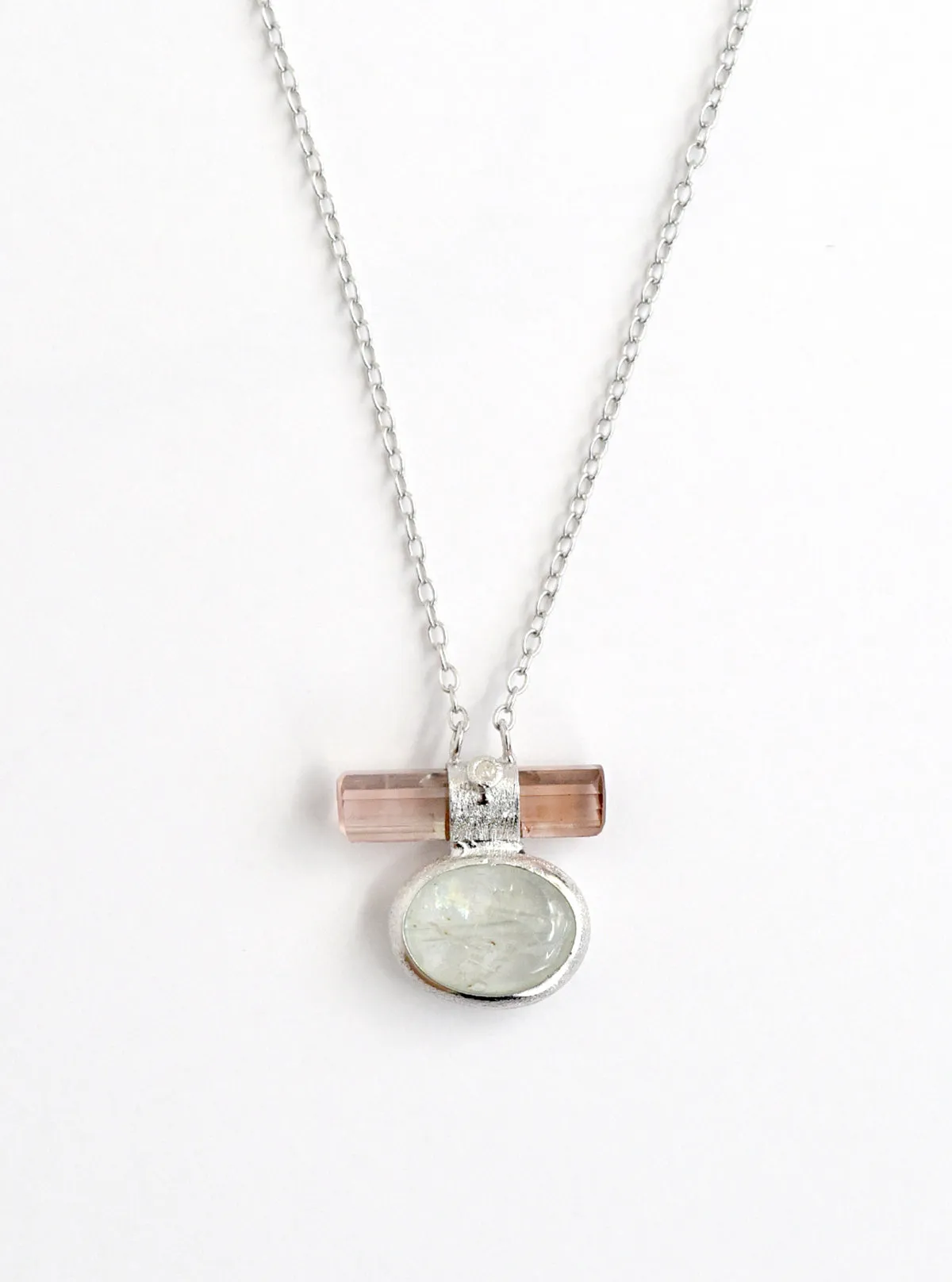 Double Tourmaline Horizontal Bar With Diamond Necklace