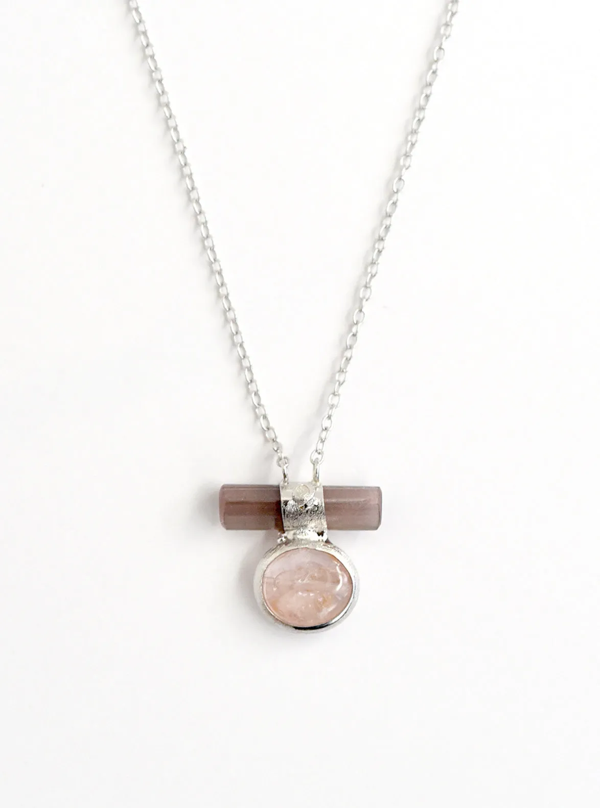 Double Tourmaline Horizontal Bar With Diamond Necklace