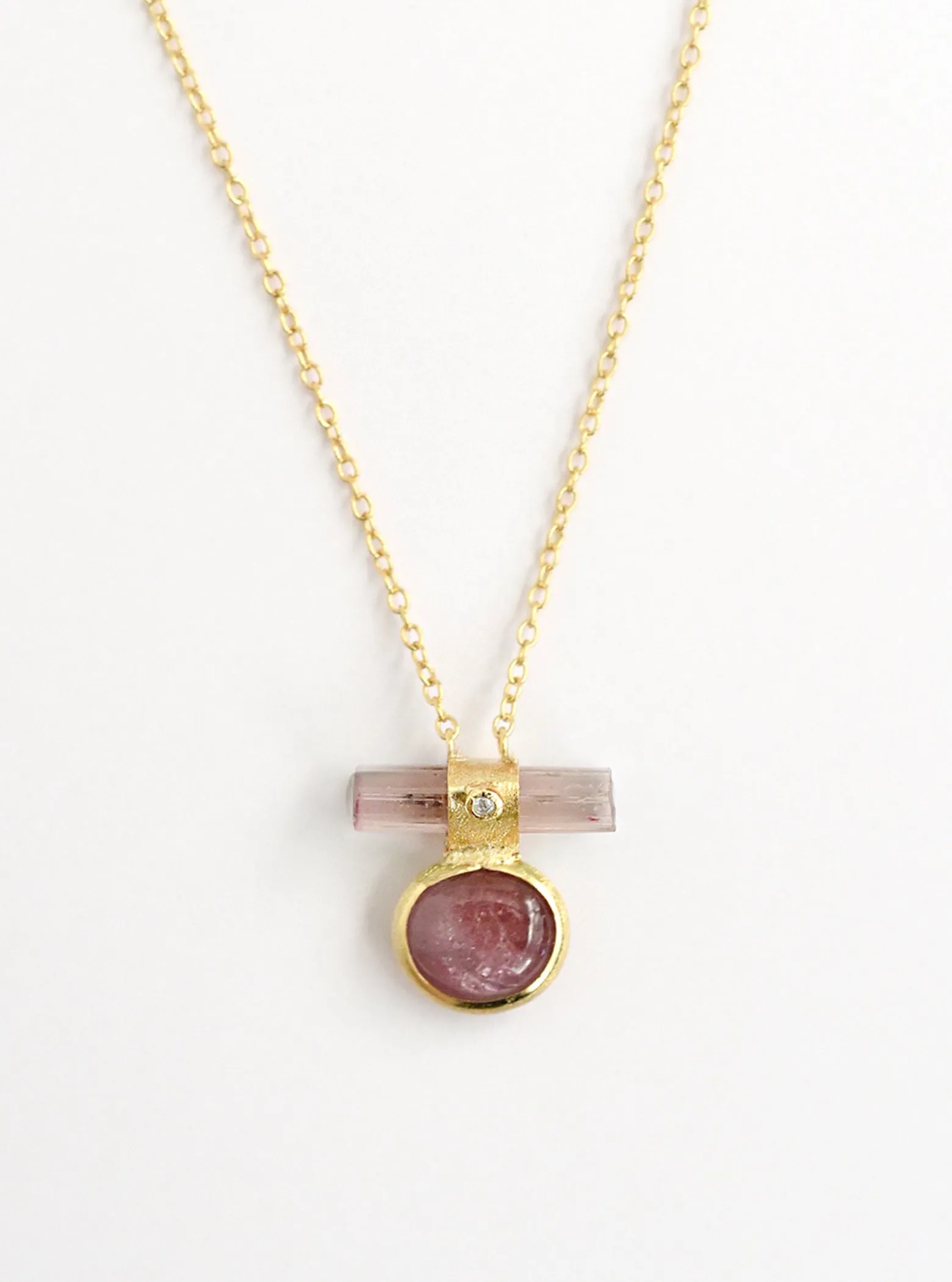 Double Tourmaline Horizontal Bar With Diamond Necklace