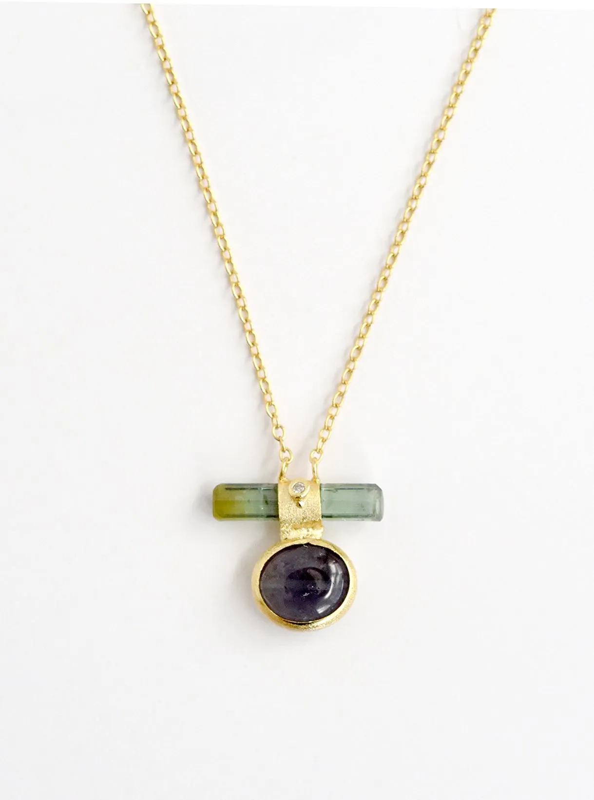 Double Tourmaline Horizontal Bar With Diamond Necklace
