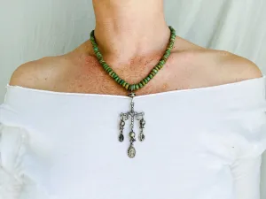 Guatemalita Jade & Yalalag Cross Necklace. .925 Silver.