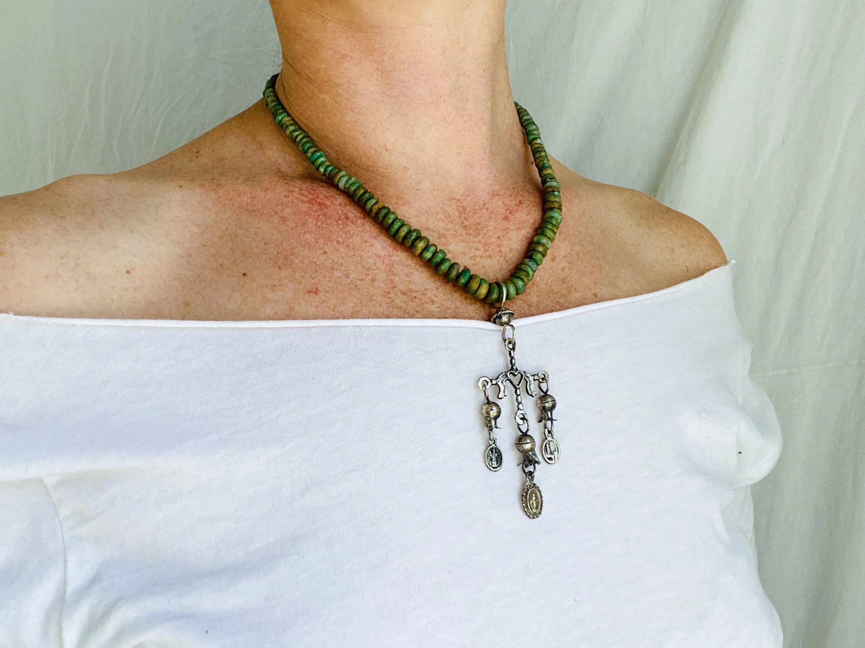 Guatemalita Jade & Yalalag Cross Necklace. .925 Silver.