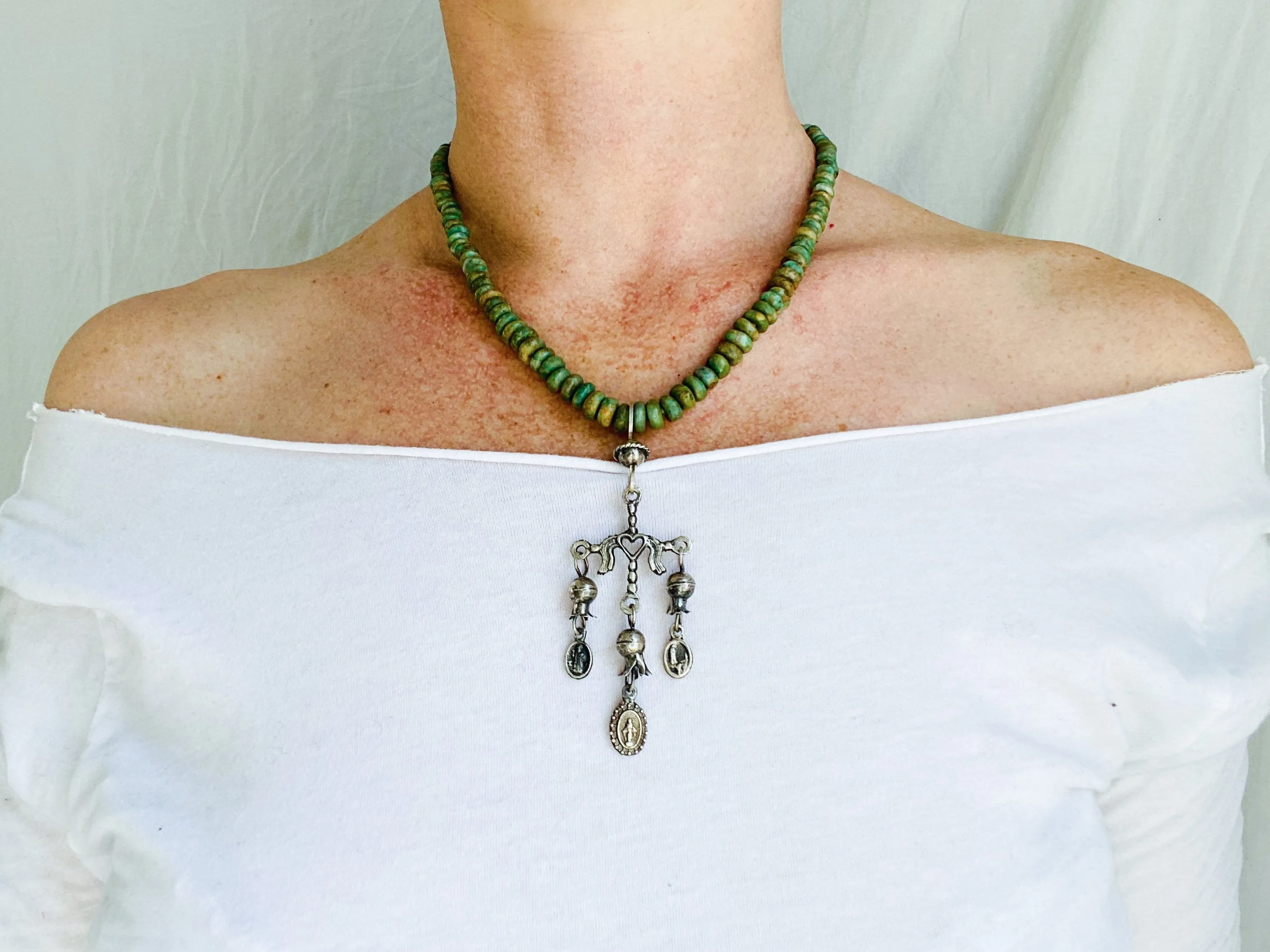 Guatemalita Jade & Yalalag Cross Necklace. .925 Silver.