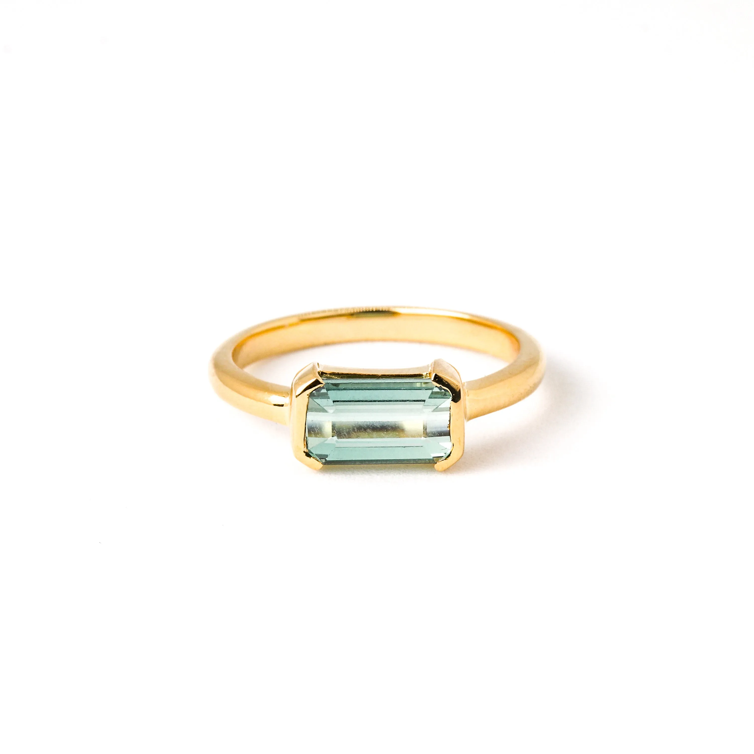 Half Bezel Ring No. 2 - Long Octagon Green Tourmaline (1.495 ct), Solid 14k Gold | ONE-OF-A-KIND