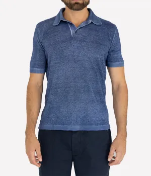 Hand Painted Round Neck Polo in Midnight