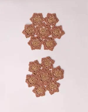 Handmade Crochet Ziba Floral Coasters Rust Beige