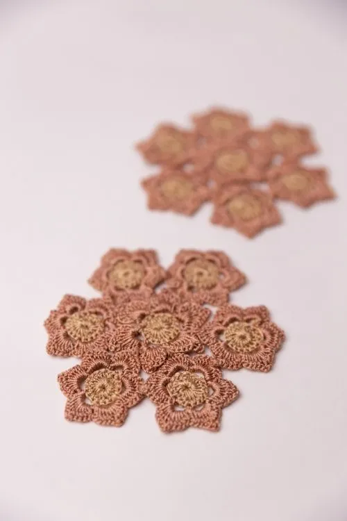 Handmade Crochet Ziba Floral Coasters Rust Beige