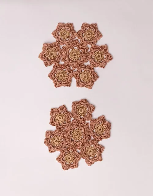 Handmade Crochet Ziba Floral Coasters Rust Beige
