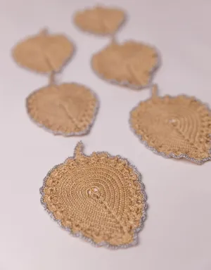 Handmade Crochet Ziba Leaf Coasters Silver Beige