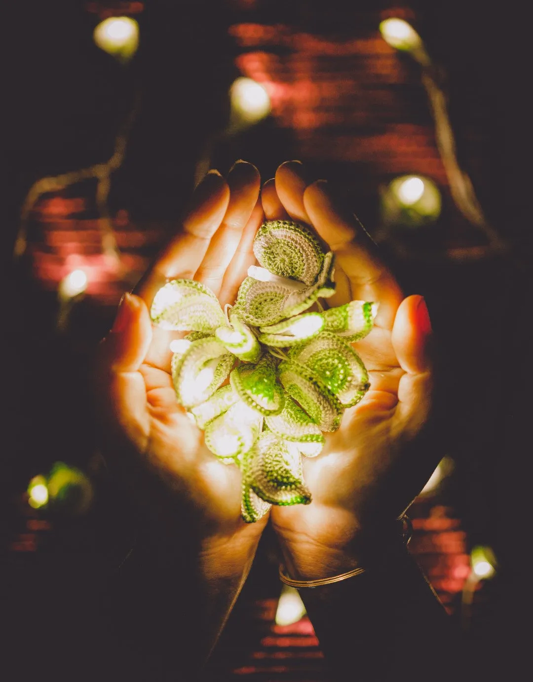 Handmade LED String Lights Green Lily Bougainvillea