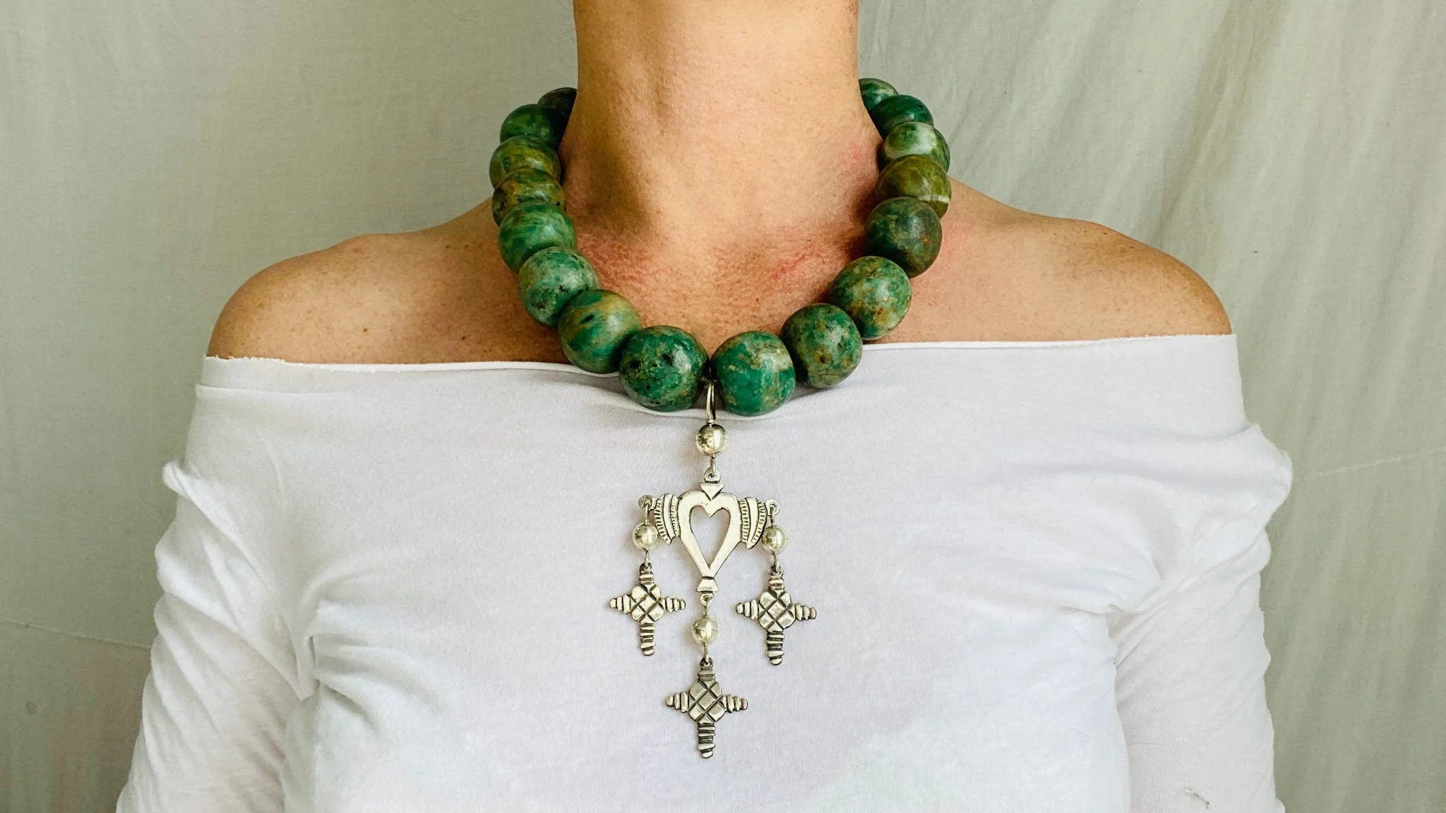 Jade & Yalalag Cross Choker Necklace. Guatemalita.
