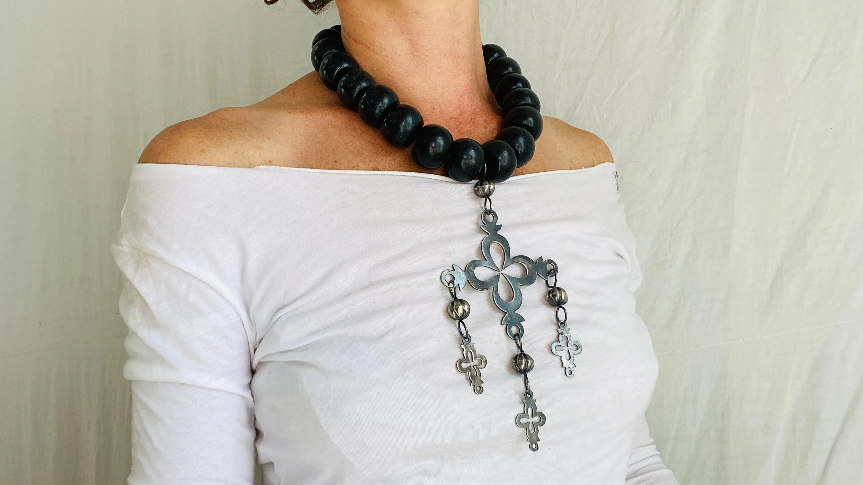 Jade & Yalalag Necklace. Mayan Black Jade. Cross