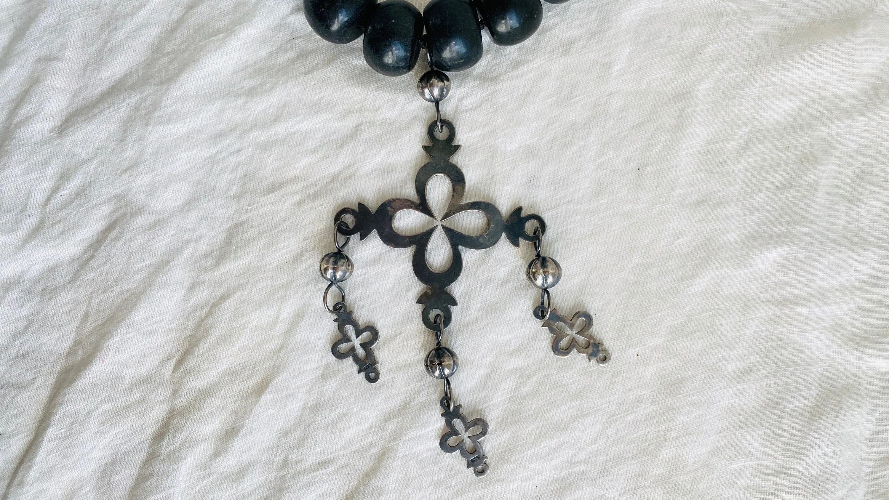 Jade & Yalalag Necklace. Mayan Black Jade. Cross