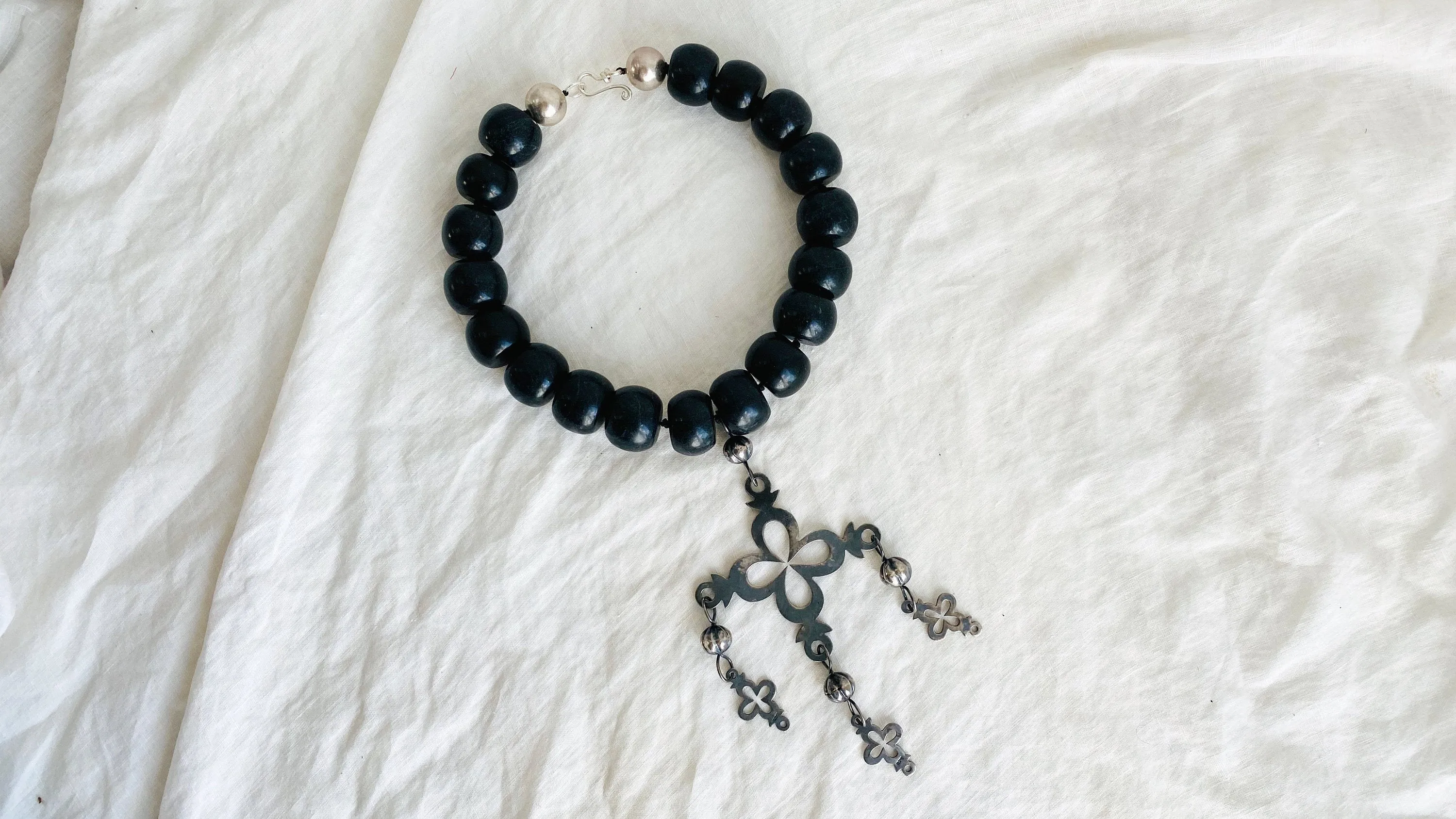 Jade & Yalalag Necklace. Mayan Black Jade. Cross