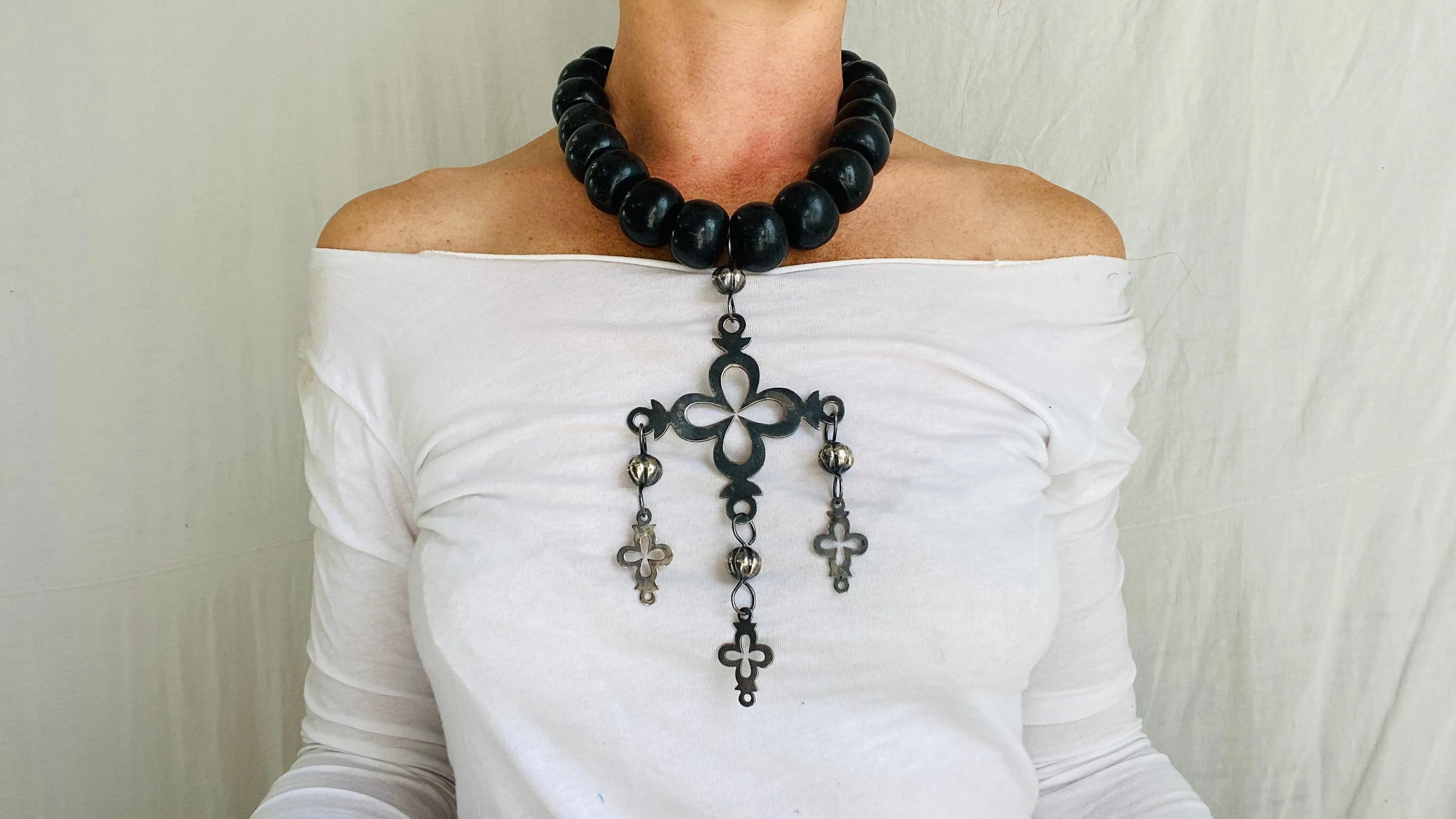 Jade & Yalalag Necklace. Mayan Black Jade. Cross