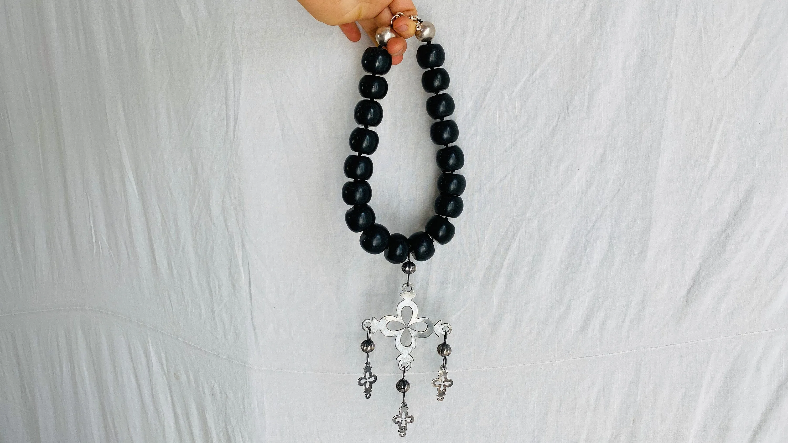 Jade & Yalalag Necklace. Mayan Black Jade. Cross