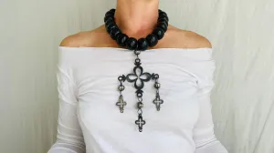 Jade & Yalalag Necklace. Mayan Black Jade. Cross