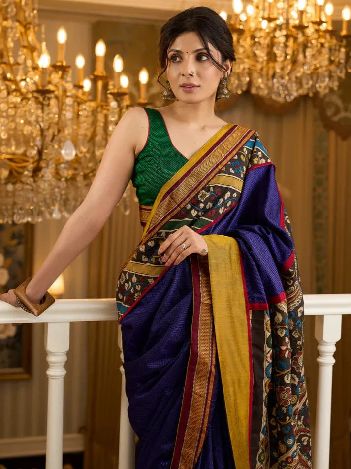 Khun saree with hand-painted Kalamkari pallu