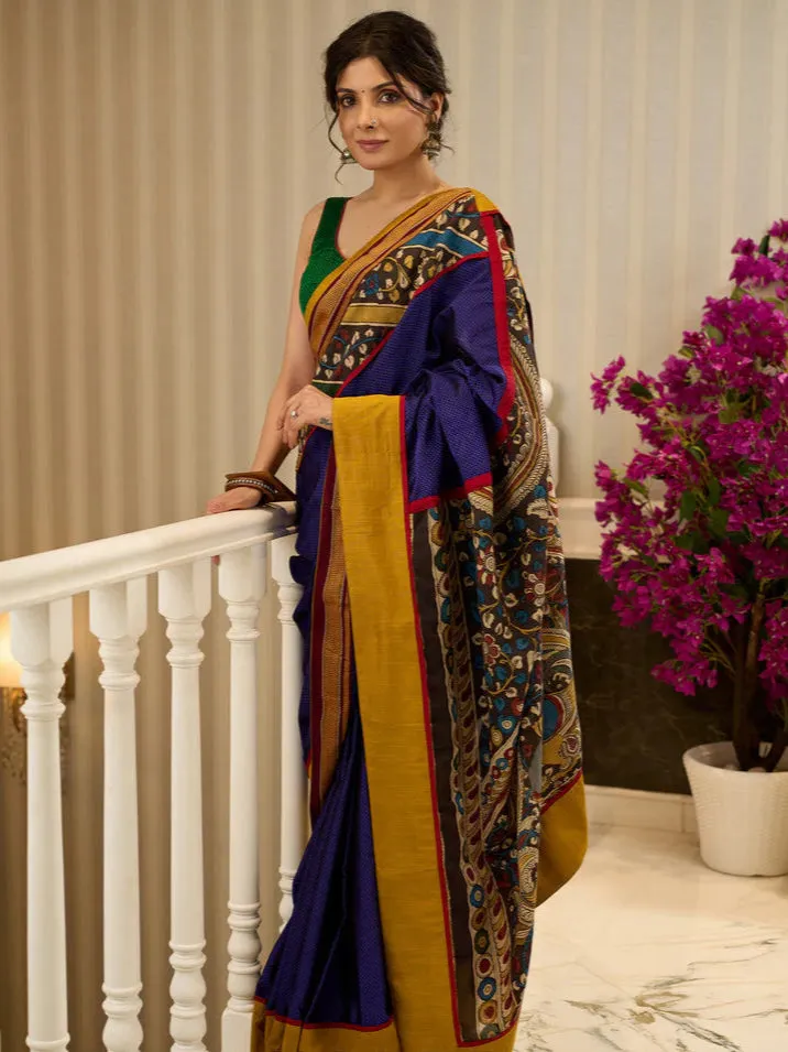 Khun saree with hand-painted Kalamkari pallu