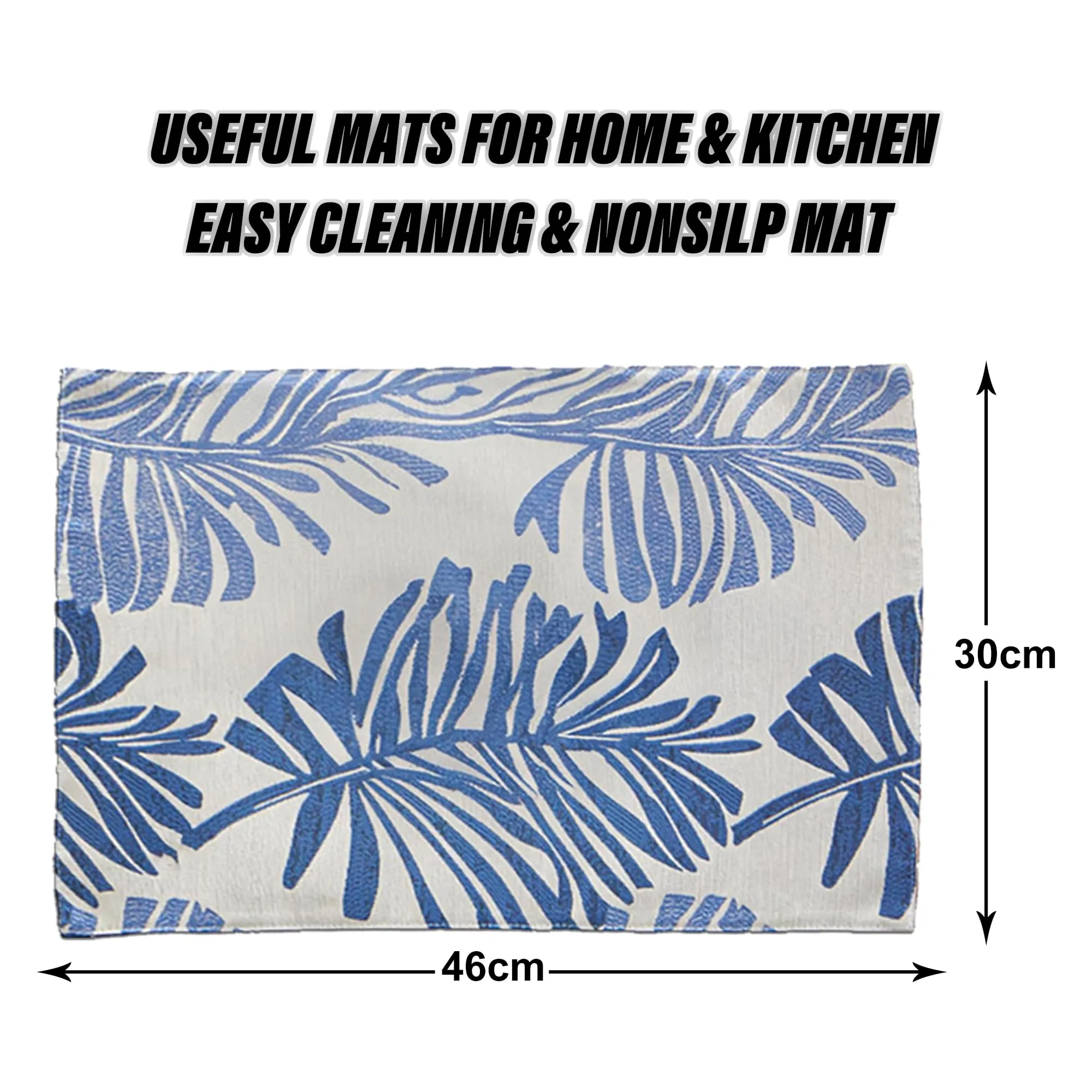 Kuber Industries 30 Pcs Dining Table Mats | Jacquard Cloth Placemats for Food Plates & Hot Pots for Home | Leaf Design -White & Blue