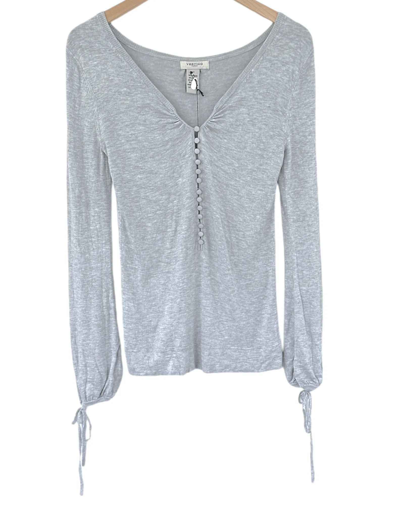 Light Summer Fog Gray Tie Cuff Button Sweater