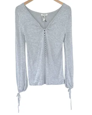 Light Summer Fog Gray Tie Cuff Button Sweater