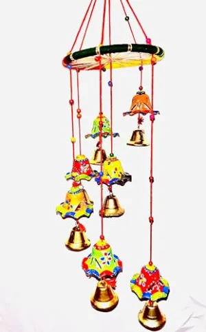 Luxury Collection Rajasthani Handicraft Hand Painted Wind Chimes Multicolor for Wall Décor and Home Décor, Windchime for Balcony for Positive Energy (8 Bells, Pack of 1)