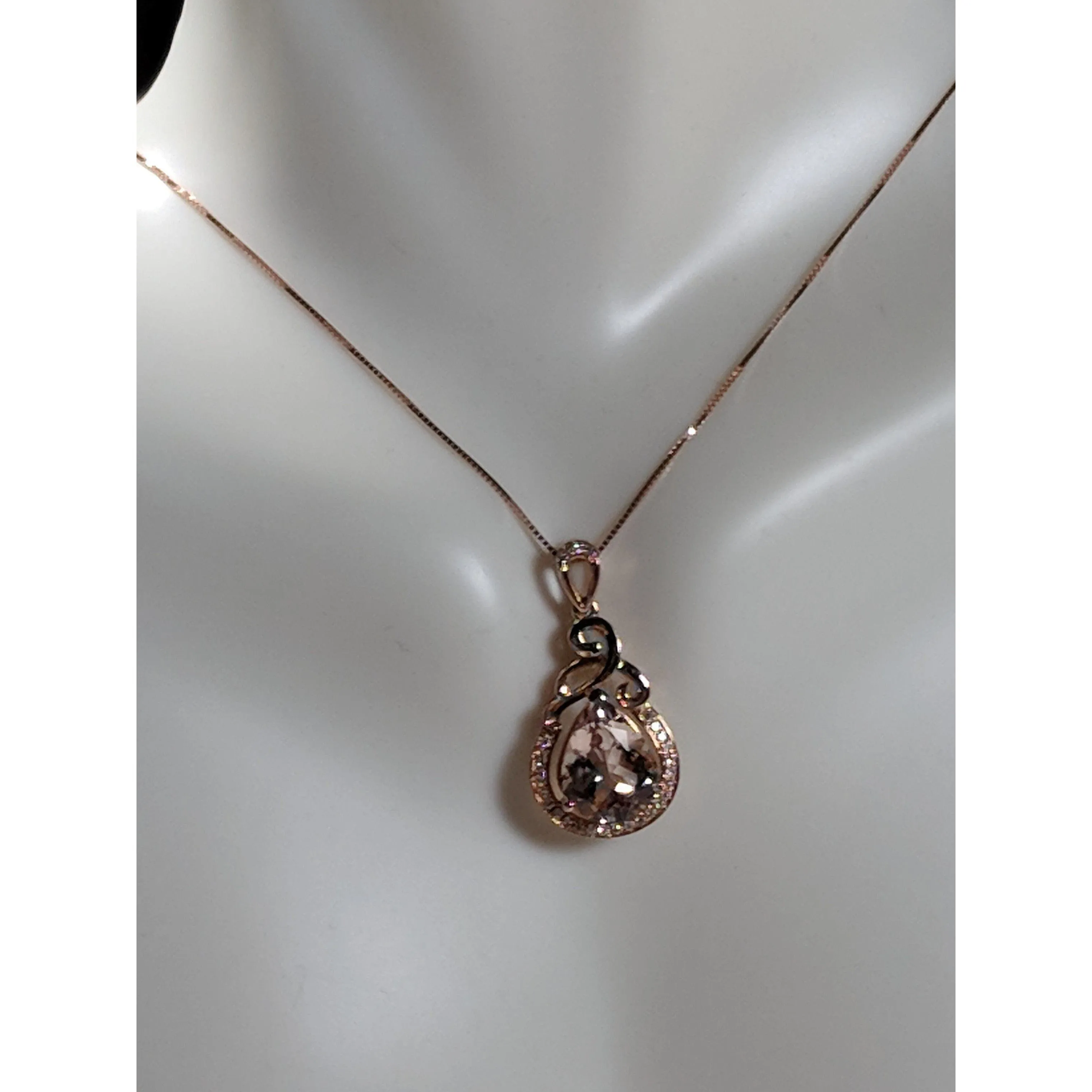 Morganite and Diamond Pendant Necklace in 18K Rose Gold, 2.08ctw