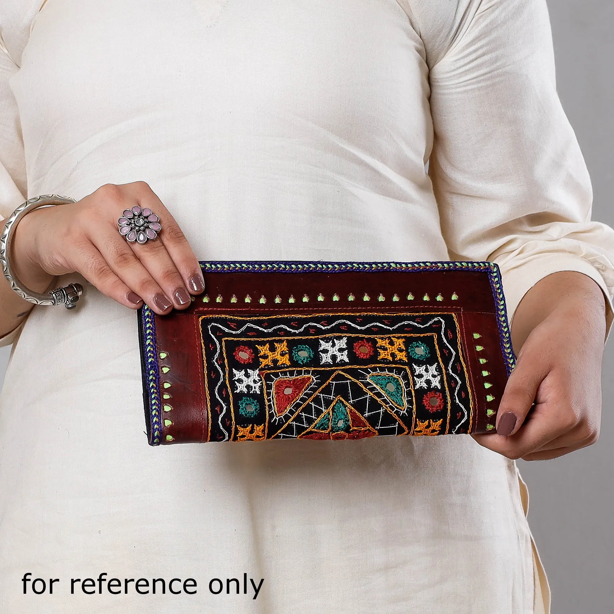 Multicolor - Handcrafted Kutch Embroidery Cotton Leather Wallet