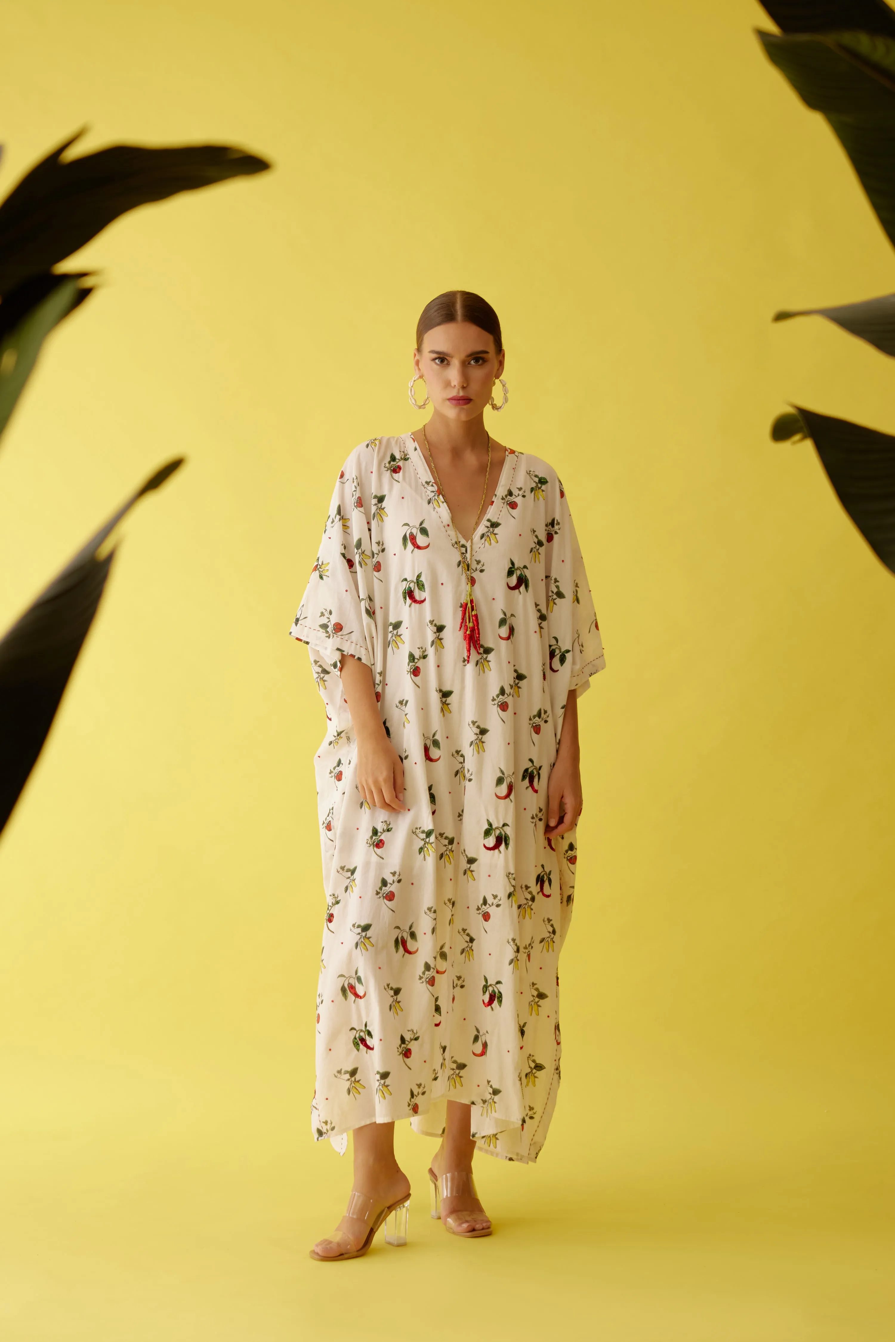 Off-white hand painted chilli print kaftan